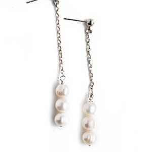 Triple Pearl Dangling Earrings